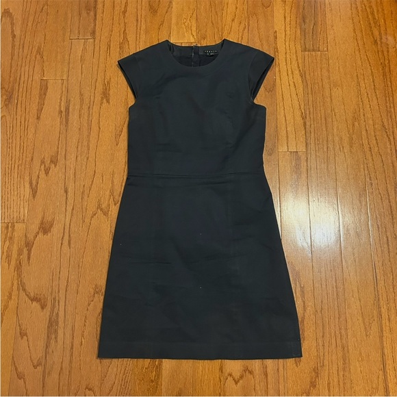 Theory Black Cap Sleeve Sheath Dress Minimalist Career Cocktail Size 6 - Picture 2 of 5